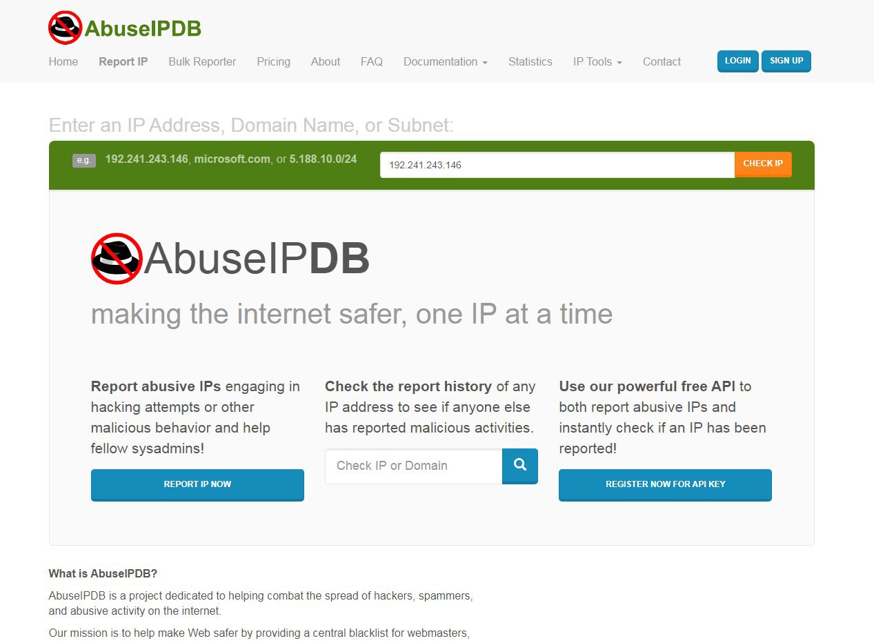AbuseIPDB - online service for checking IP addresses for malware